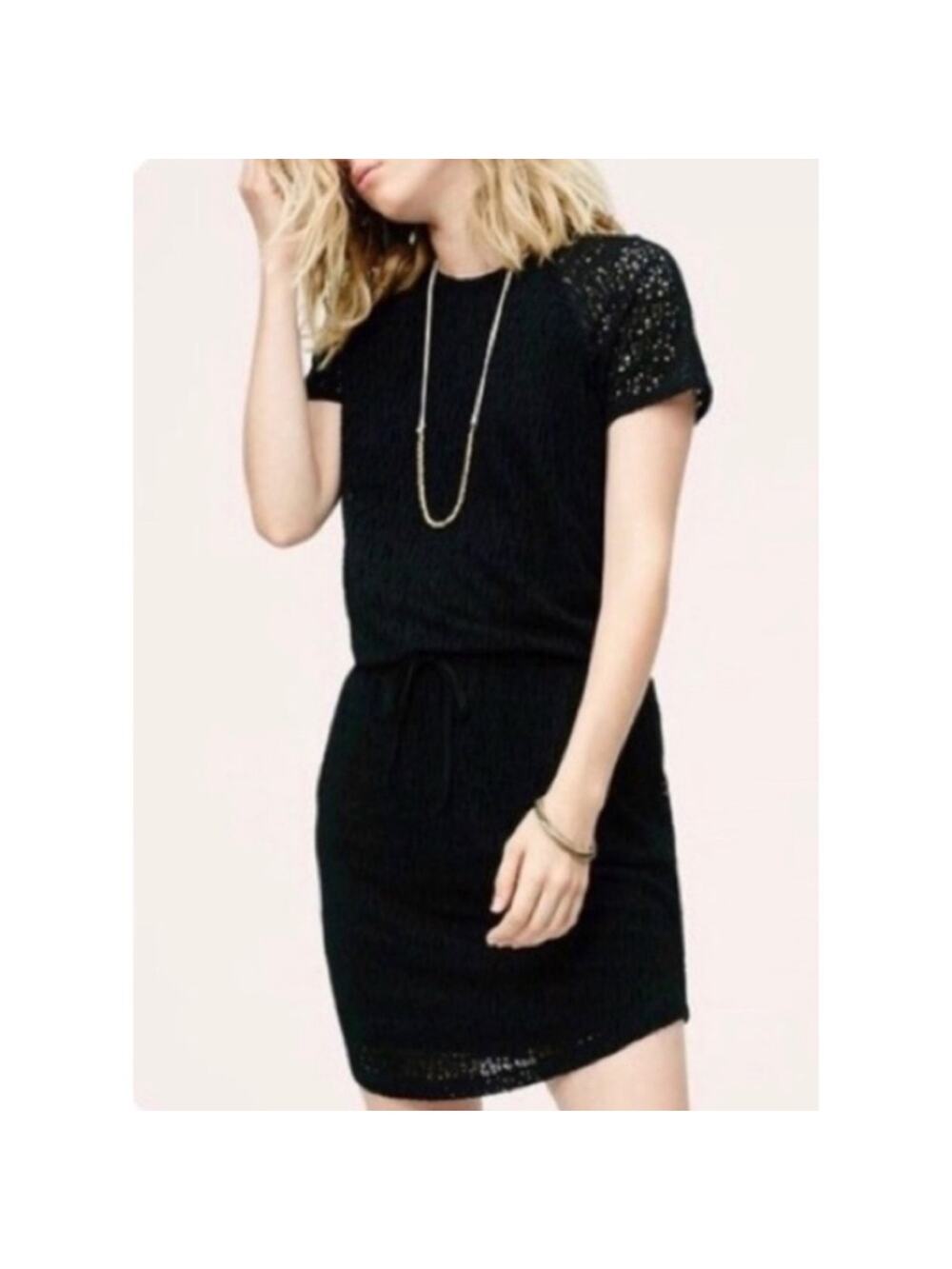 Lou & Grey black lace short sleeve dress side pockets